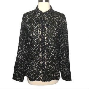 Lauren Conrad Ditsy Floral Cotton Blouse Black Lace Size M Girly Top Feminine